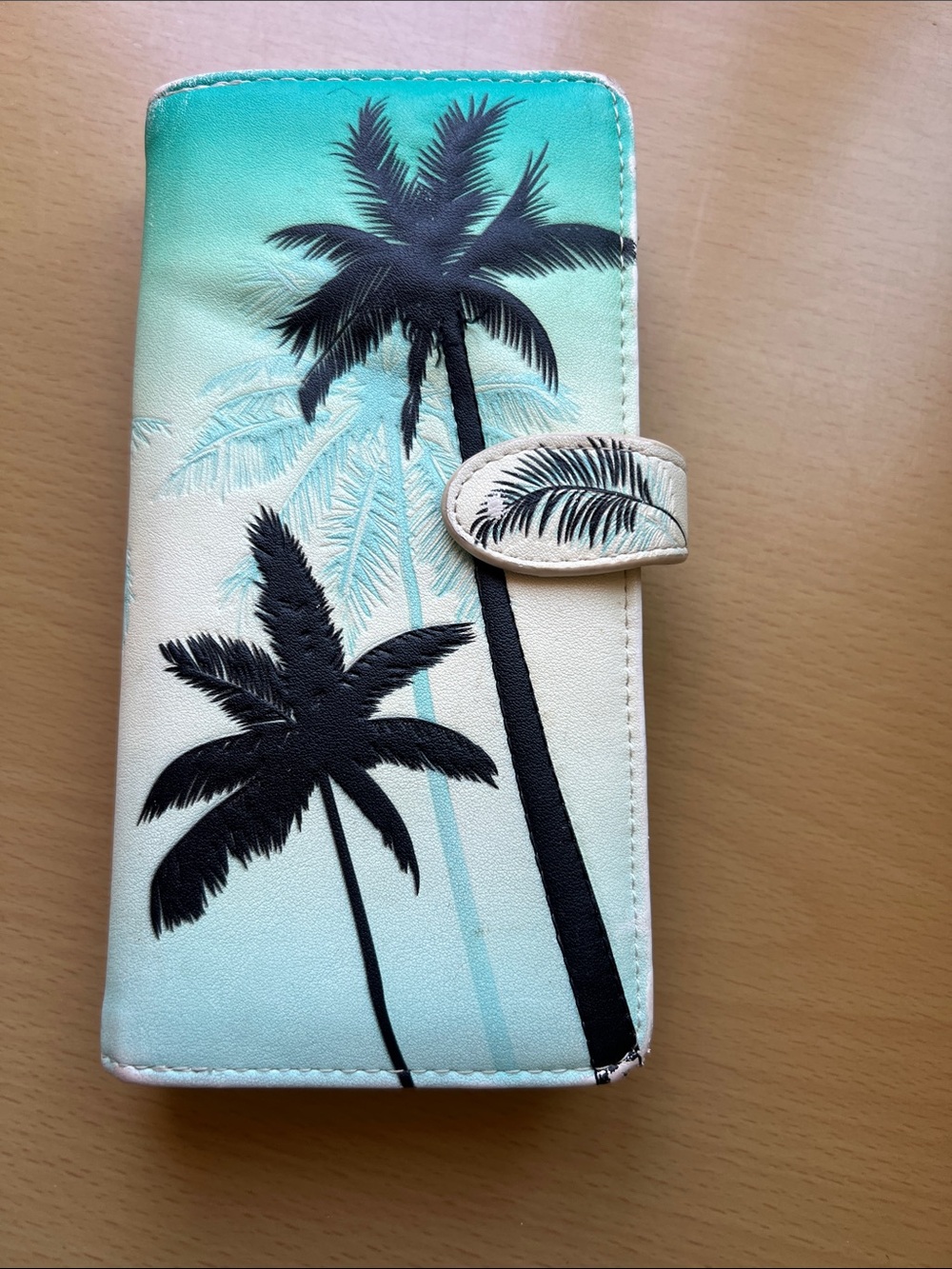 Tropical Palm Print Wallet - Aqua and Black